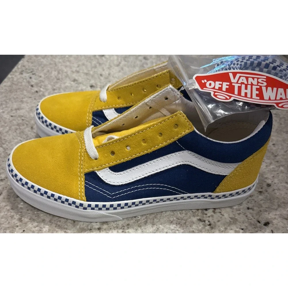 Vans off the wall Kids shoes Sneakers size 3.0 Blue Yellow White 721356‎